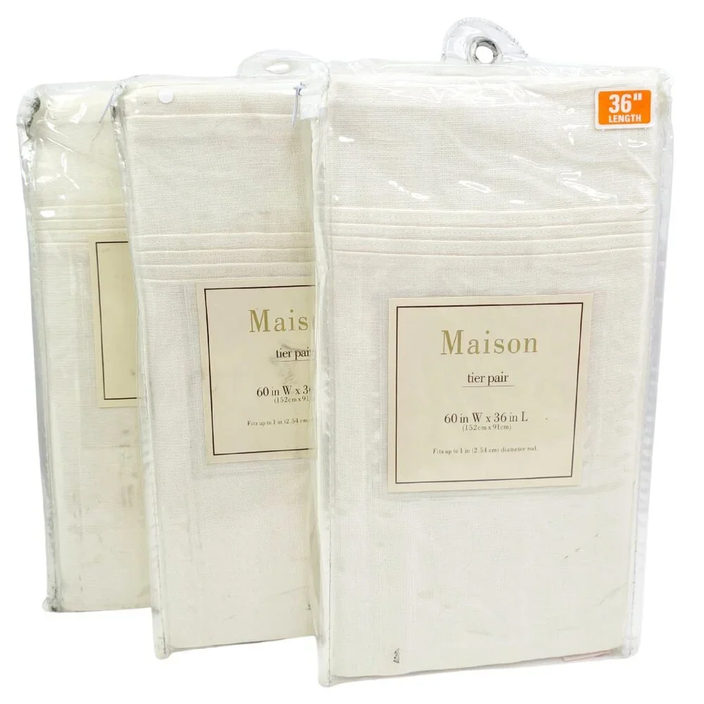 Maison White Chateau Tier Pair Curtains (Set of 3)